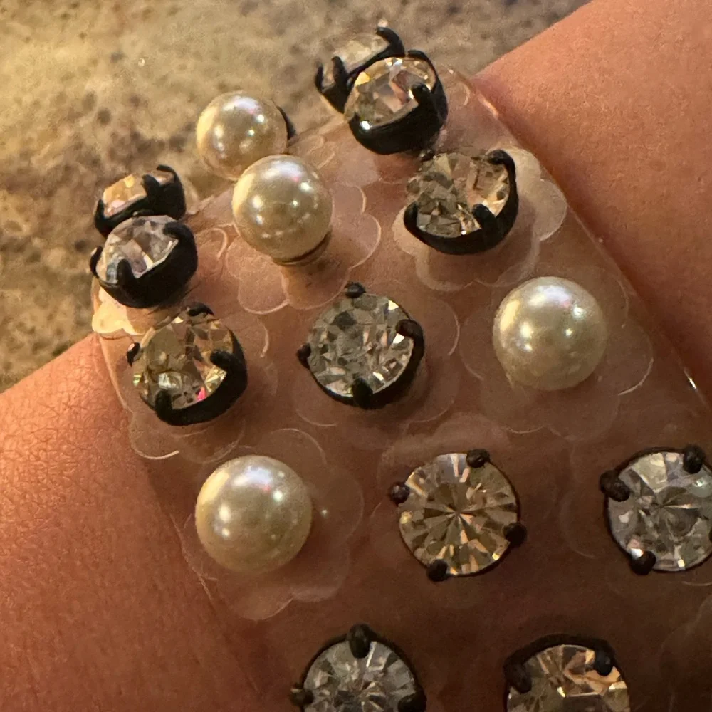 J.Crew Crystal and Pearl Studded Cuff Bracelet , Heirloom Pink, Small